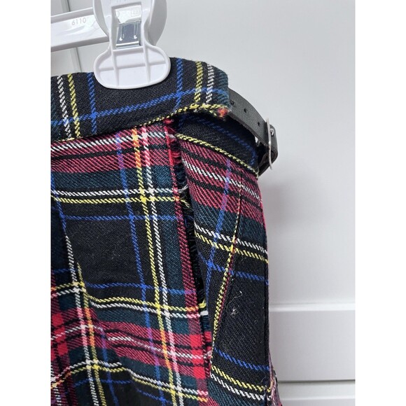 Ben Nevis Wool Tartan Plaid Midi Wrap Skirt Leather Buckles Womens US 12 Pleated - Picture 2 of 5